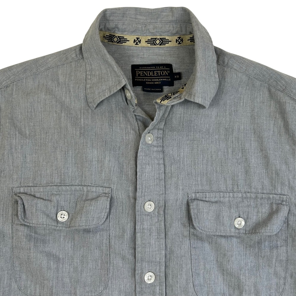 Pendleton Mens XS Grey Cotton Cashmere Blend Button Down Shirt Long Sleeve